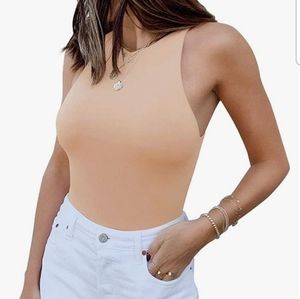 NWT ReoRia Bodysuit Halter Neck Racerback. Size S. Color beige.